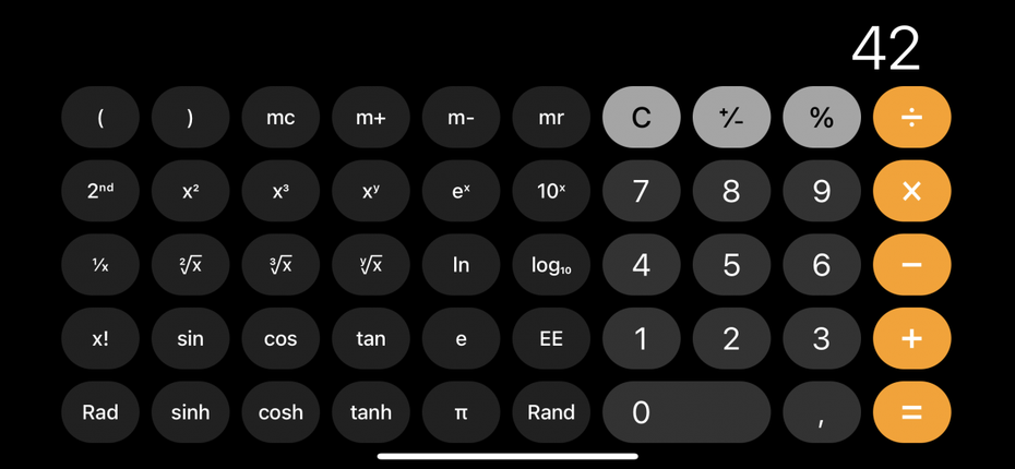 Wer das iPhone in der Rechner-App um 90 Grad dreht, sieht deutlich mehr Funktionen (