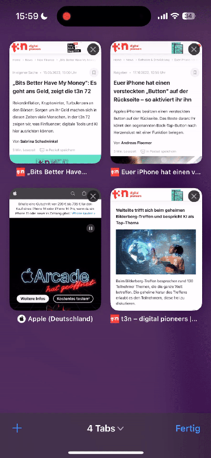 Safari-Tabs lassen sich dank der Suchfunktion schnell finden.